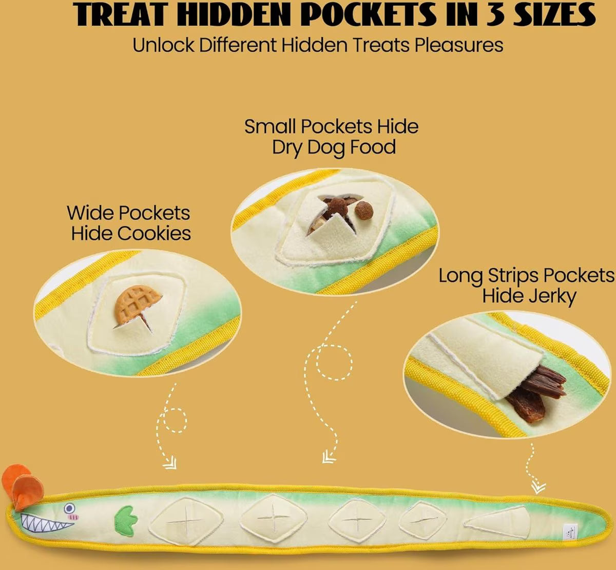 SUPLY Stuffing-Free Eel Dog Toy – Yellow/Green