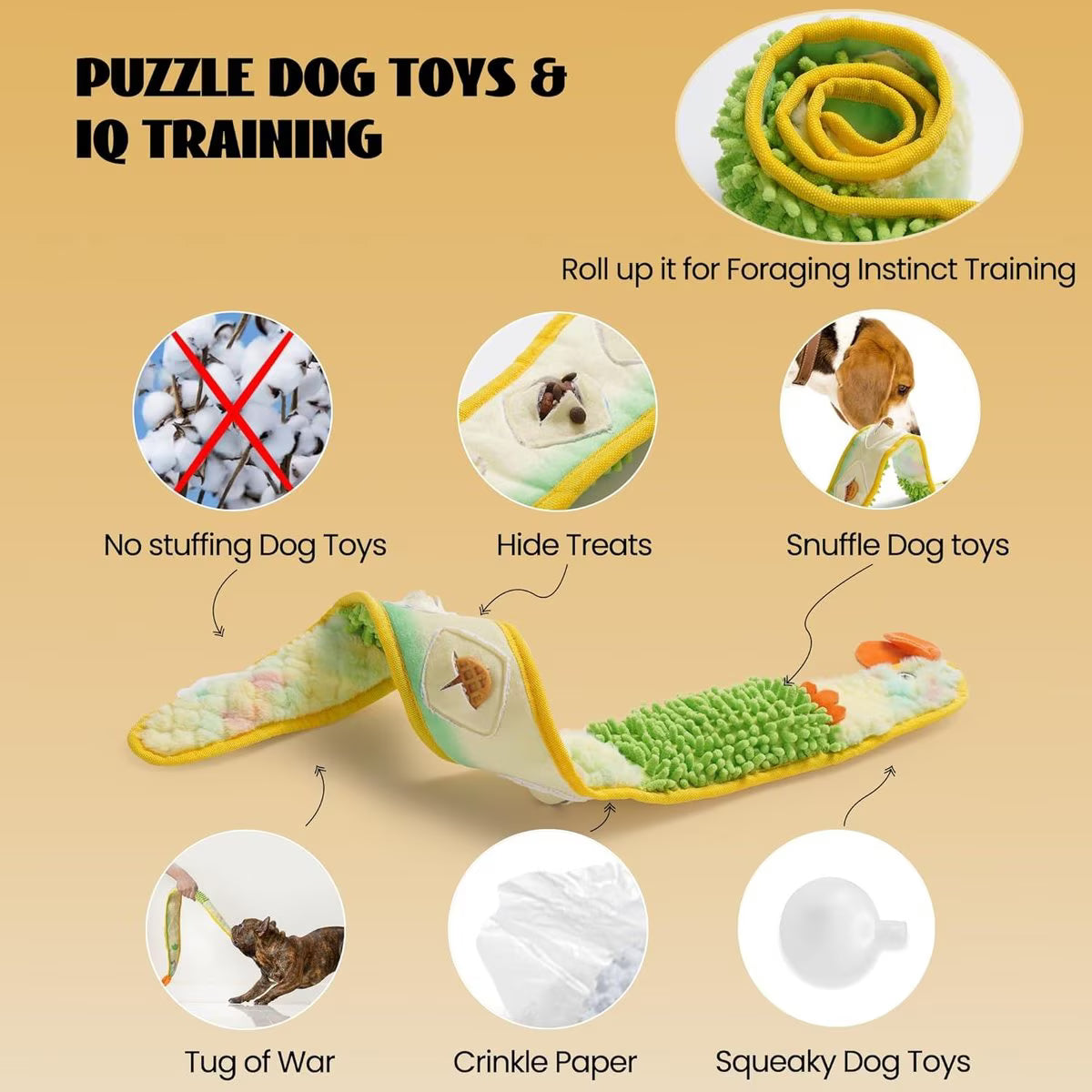 SUPLY Stuffing-Free Eel Dog Toy – Yellow/Green