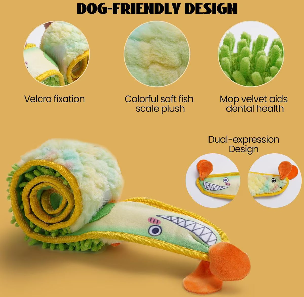 SUPLY Stuffing-Free Eel Dog Toy – Yellow/Green