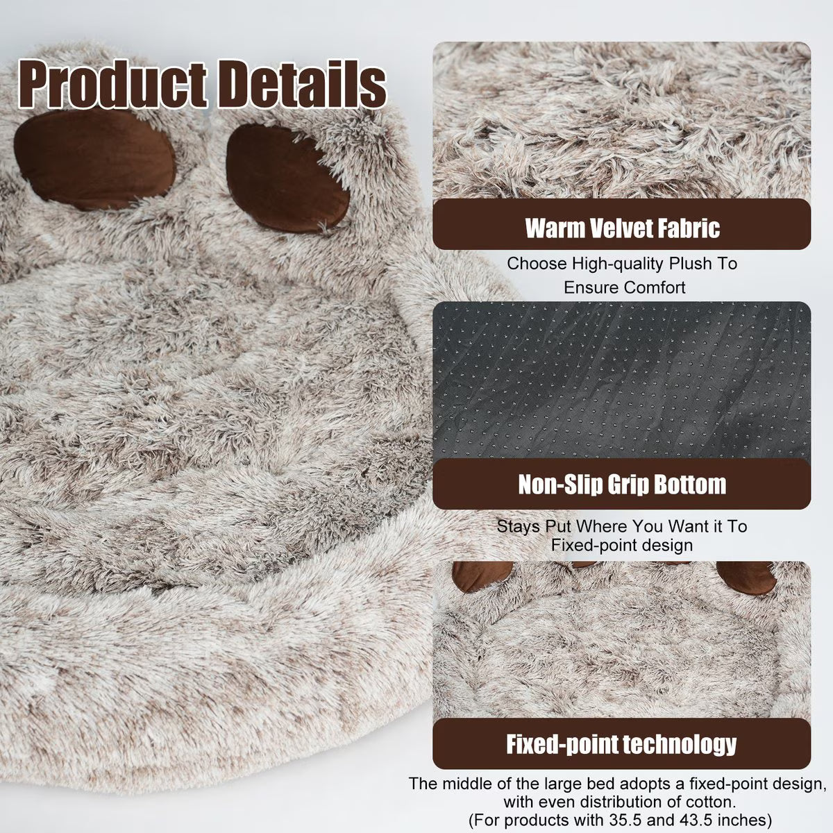 SUPLY Round Plush Orthopedic Donut Dog Bed, Grey, Large
