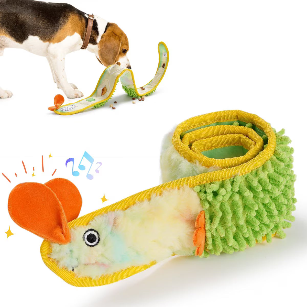 SUPLY Stuffing-Free Eel Dog Toy – Yellow/Green