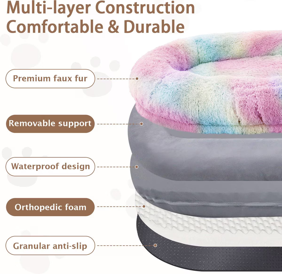 SUPLY Oversized Human Dog Bed, Rainbow
