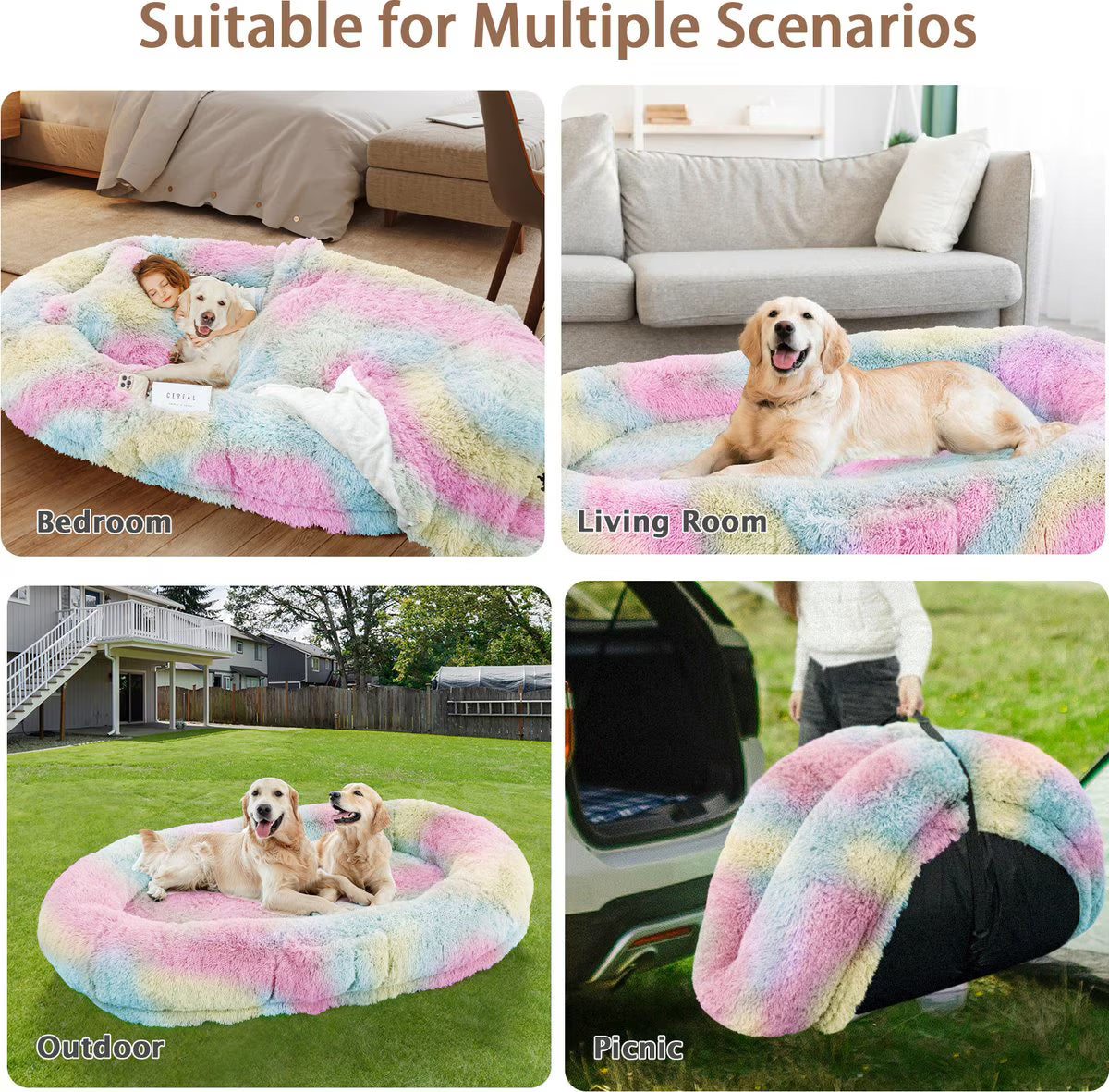 SUPLY Oversized Human Dog Bed, Rainbow