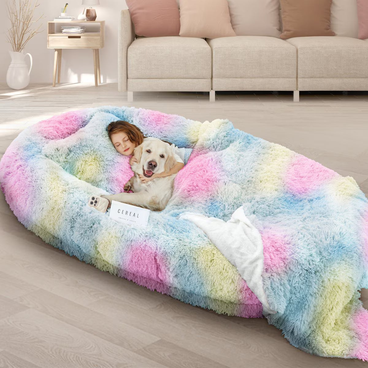 SUPLY Oversized Human Dog Bed, Rainbow