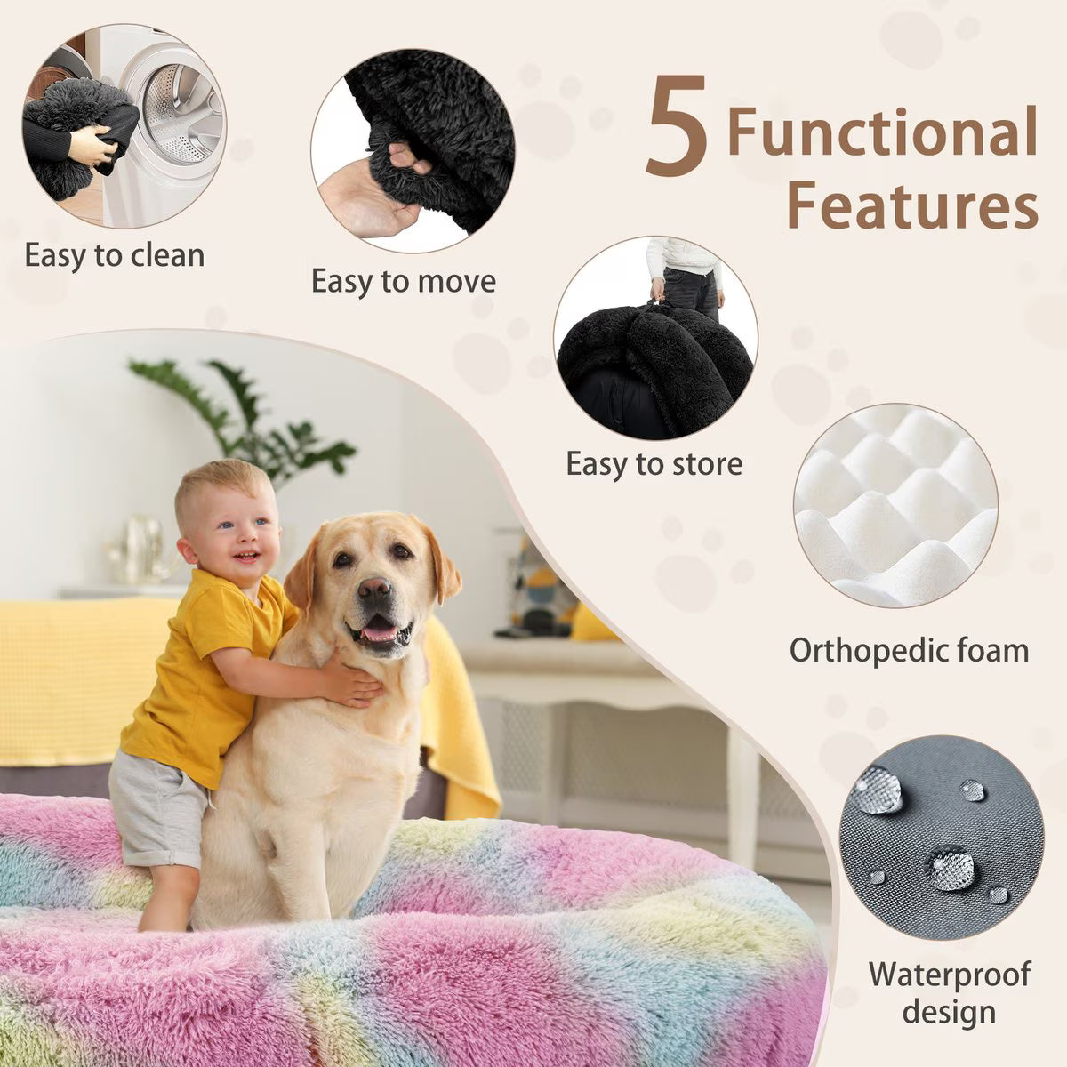 SUPLY Oversized Human Dog Bed, Rainbow