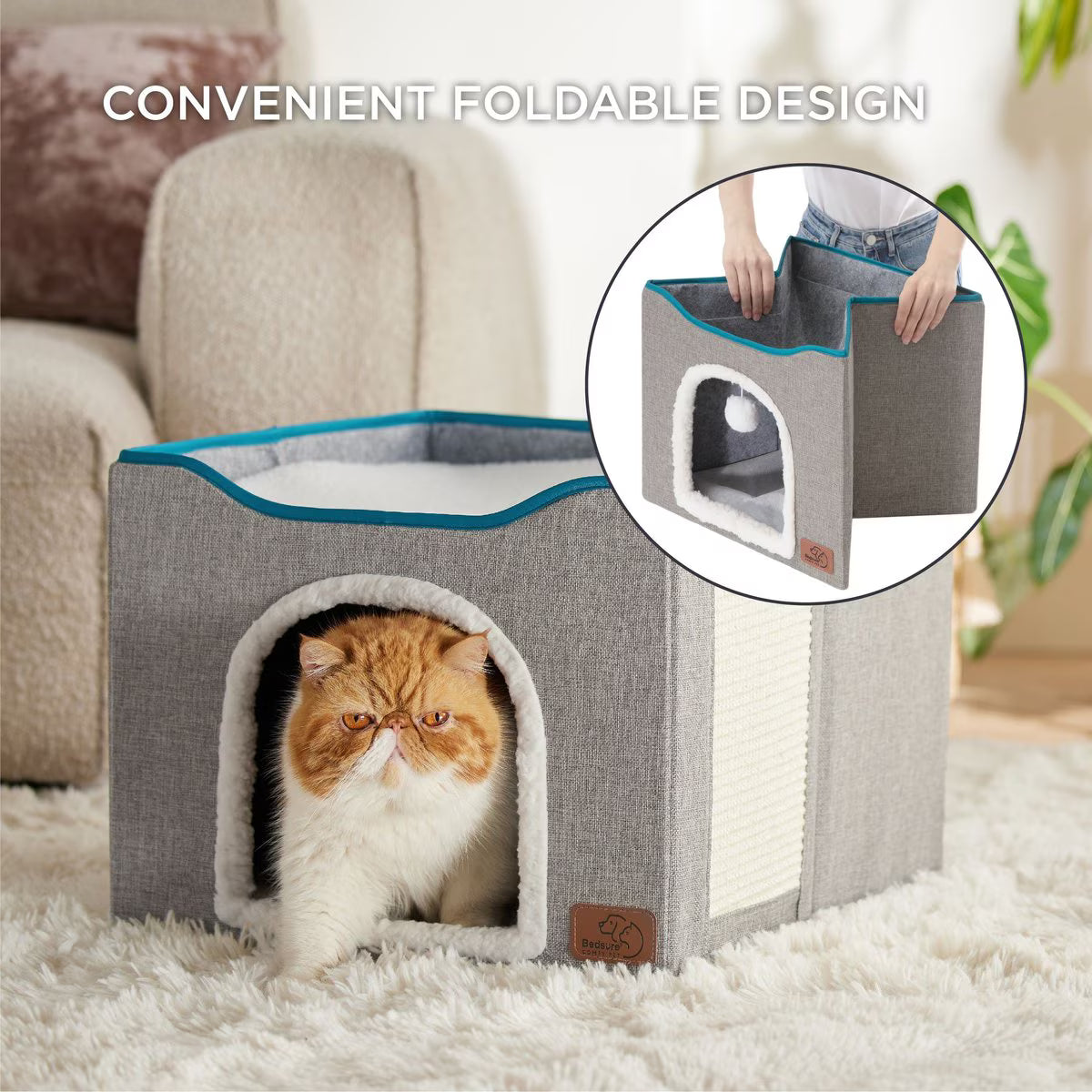SUPLY Bedsure Cat Cave with Fluffy Ball & Scratch Pad